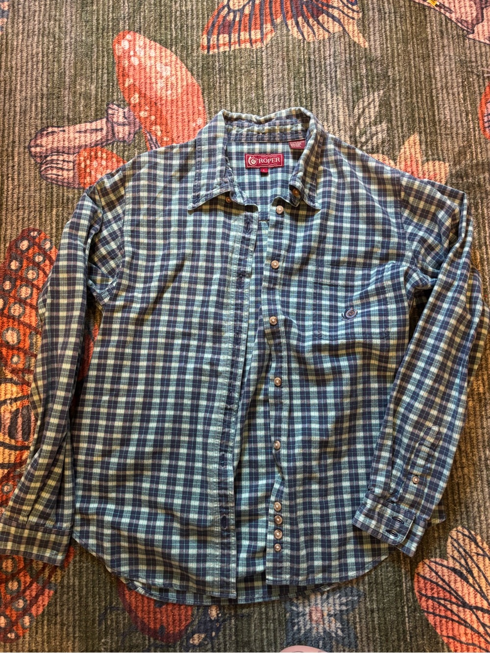 Roper Blue and Green Plaid Long-Sleeve Button-Down Shirt